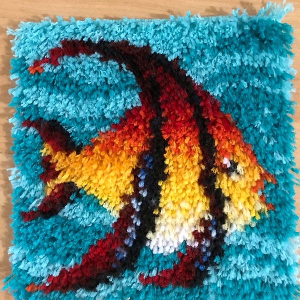 Handmade Latch Hook Fish rug.
